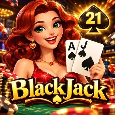 Blackjack game poster: an ace and king beside casino chips at Yaarwin