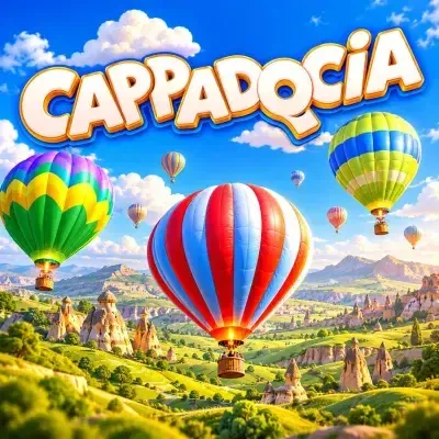 Cappadocia slot poster: hot-air balloons over Cappadocia at sunrise above slot reels at Yaarwin
