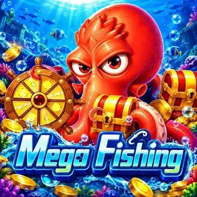 Mega Fishing arcade poster: a giant deep-sea boss fish facing a cannon at Yaarwin