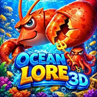 Ocean Lore 3D fishing poster: a cinematic 3D underwater scene with glowing sea creatures at Yaarwin