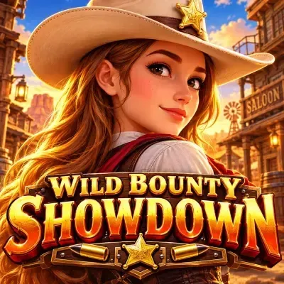 Wild Bounty Showdown slot poster: a Wild West gunslinger over desert reels at Yaarwin